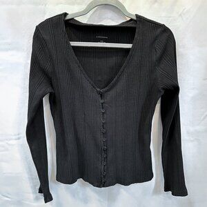 Anthropologie Ribbed Henley Top Long Sleeve Ribbed Pullover Blouse Size Large